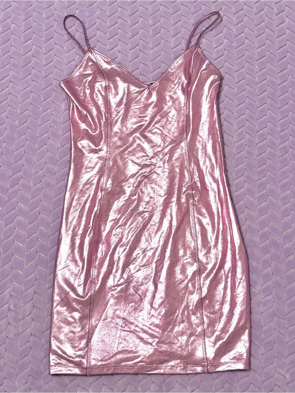 Shimmering Metallic Pink Slip Mini Dress